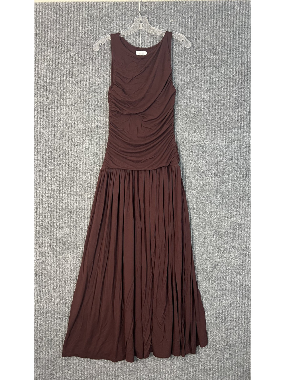 Summer Away Patmos Dress Size Medium Brown Ruched Sleeveless Boat Neck Pull On